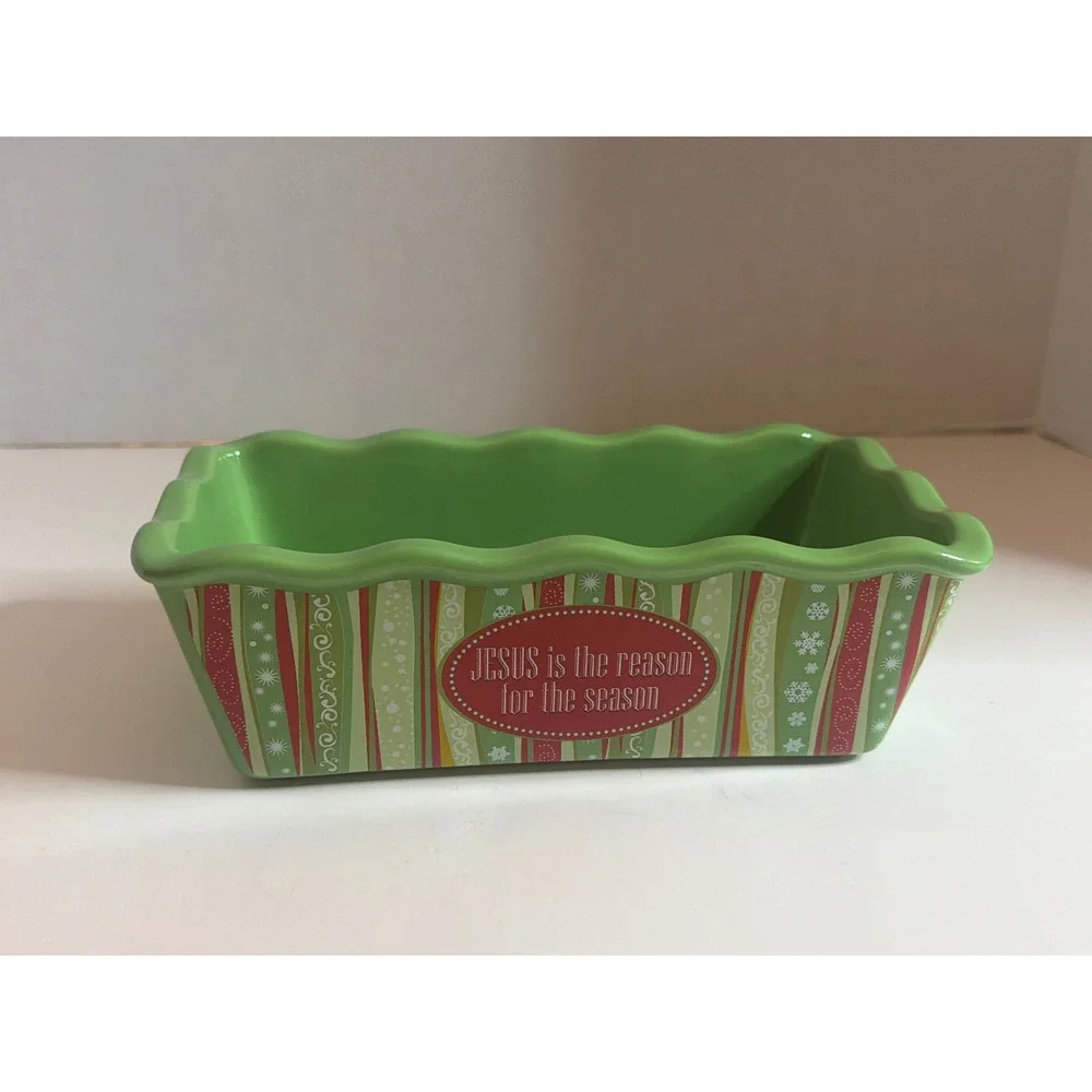 Live It Give It Jesus Is The Reason‎ For The Season Ceramic Loaf Pan Green Red